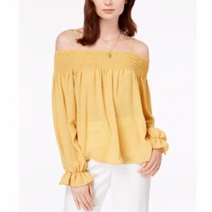 Ultra Flirt Yellow White Polka Dot Cold Shoulder